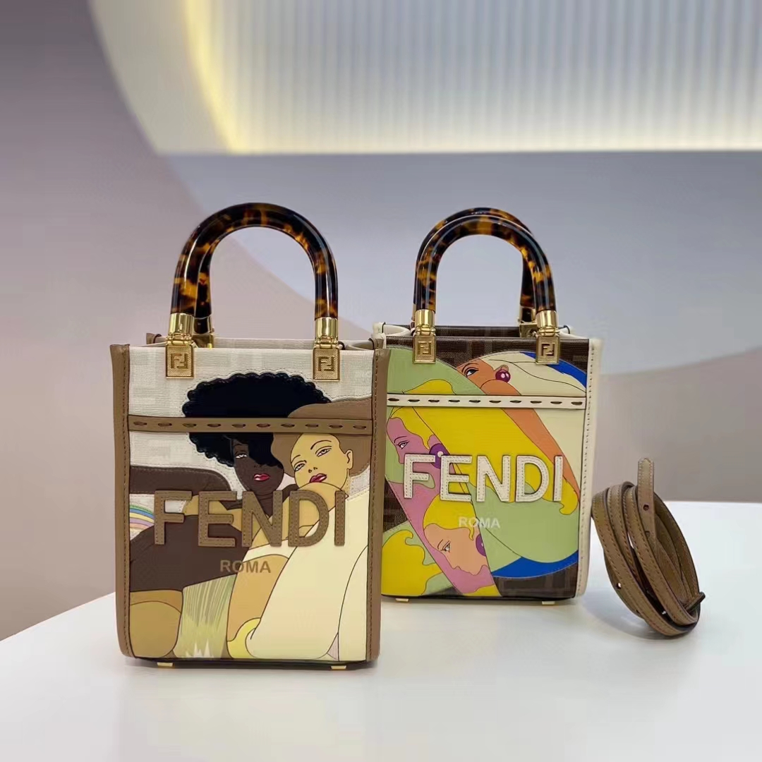 Fendi Women Mini Sunshine Shopper FF Printed Fabric Mini Bag