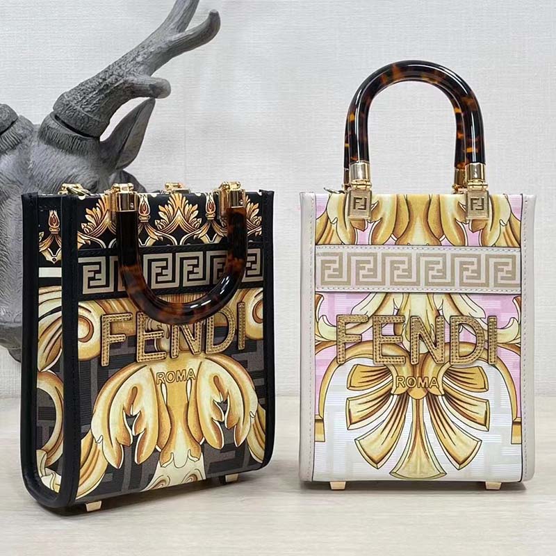 Fendi Women Mini Sunshine Shopper Fendace Printed FF Leather Mini Bag