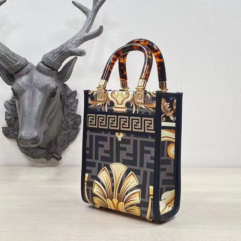 Fendi Women Mini Sunshine Shopper Fendace Printed FF Leather Mini Bag