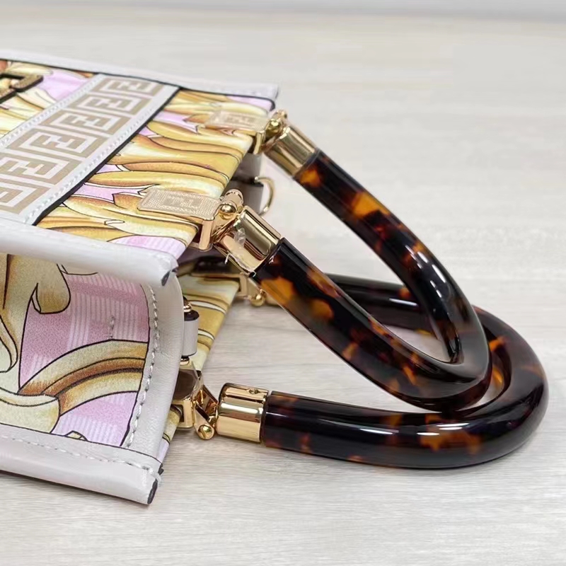 Fendi Women Mini Sunshine Shopper Fendace Printed White FF Leather Mini Bag