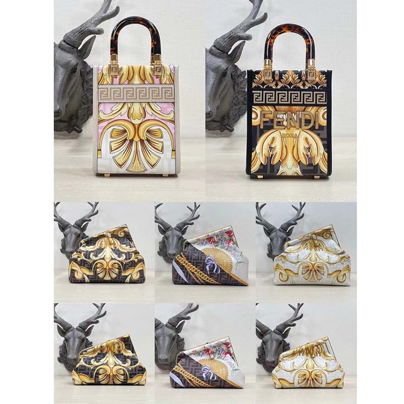 Fendi Women Mini Sunshine Shopper Fendace Printed White FF Leather Mini Bag