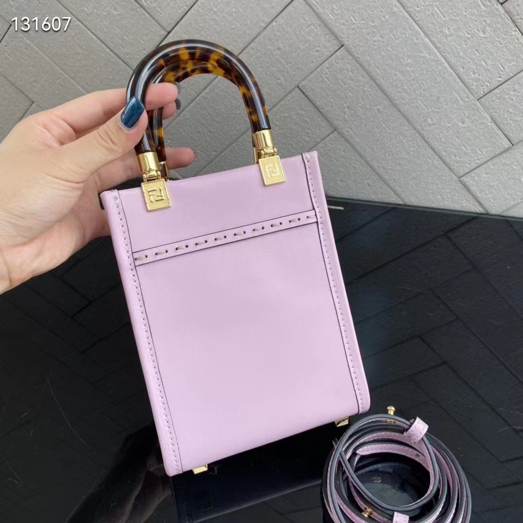 Fendi Women Mini Sunshine Shopper Lilac Leather Mini Bag