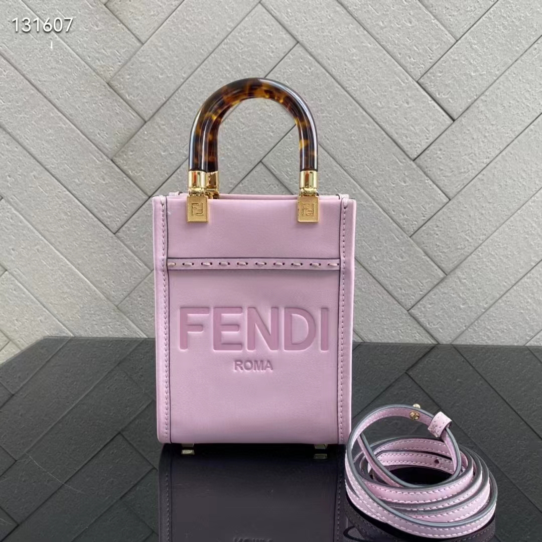 Fendi Women Mini Sunshine Shopper Lilac Leather Mini Bag