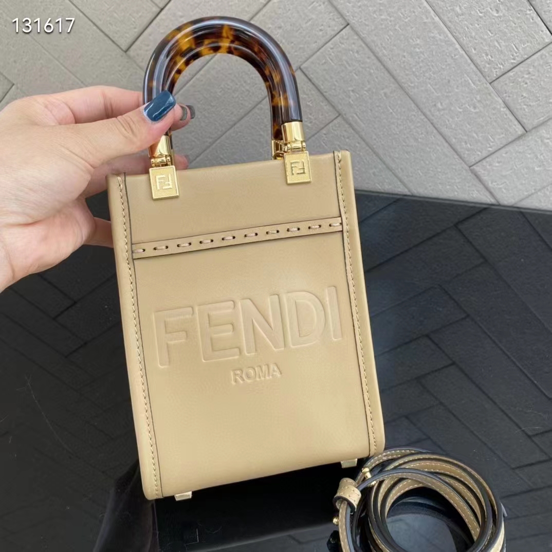 Fendi Women Mini Sunshine Shopper Pale Pink Leather Mini Bag