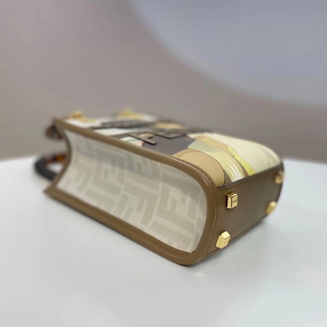 Fendi Women Mini Sunshine Shopper White FF Printed Fabric Mini Bag