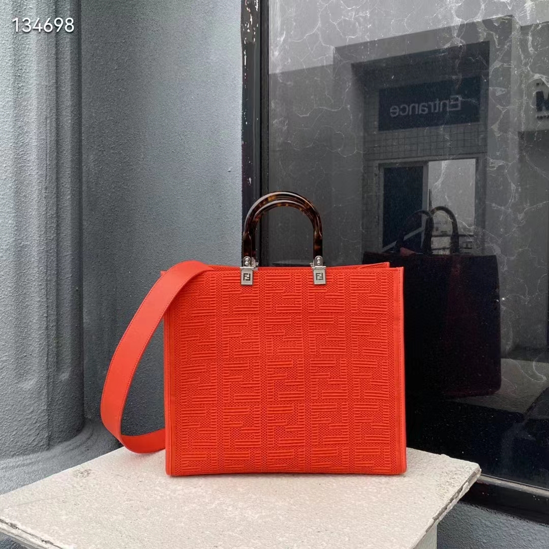 Fendi Women Sunshine Medium Red FF Fabric Shopper