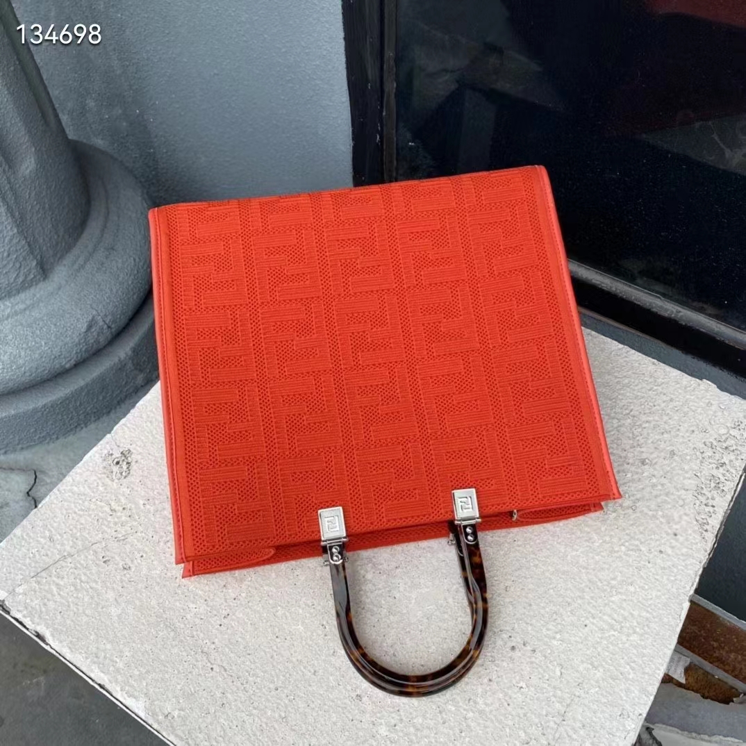Fendi Women Sunshine Medium Red FF Fabric Shopper