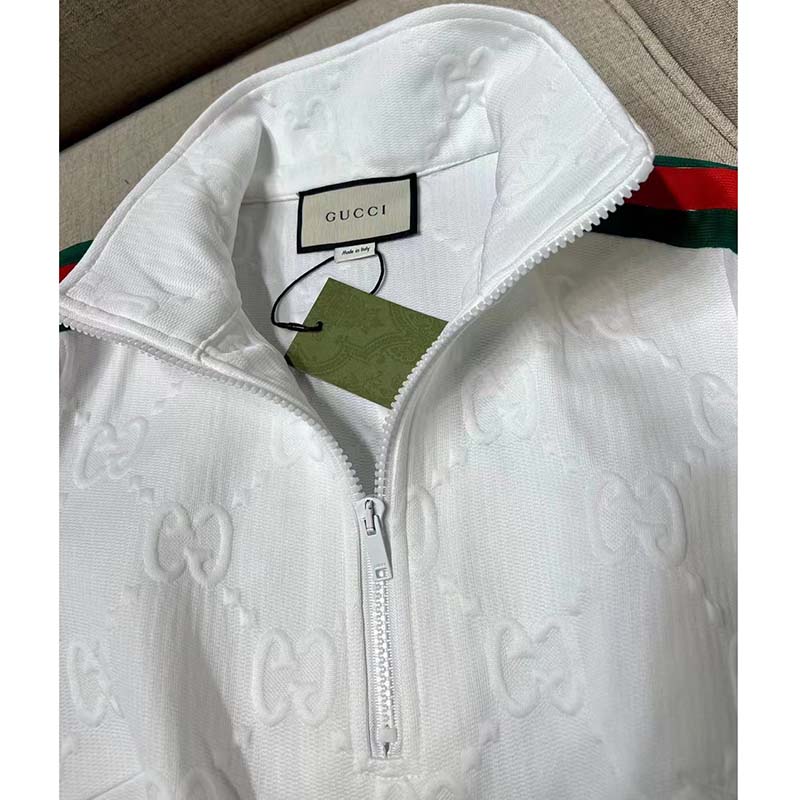 G*u*i women gg jersey jacquard dress white high neck polyester green red web