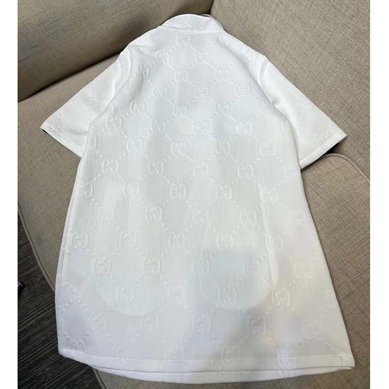 G*u*i women gg jersey jacquard dress white high neck polyester green red web