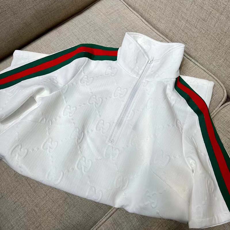 G*u*i women gg jersey jacquard dress white high neck polyester green red web