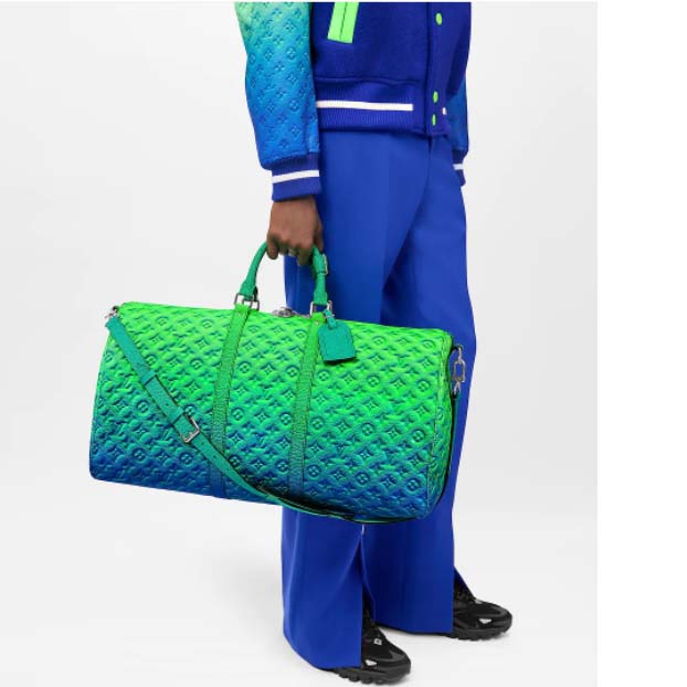 Louis Vuitton LV Unisex Keepall 50B Blue Green Taurillon Cowhide Leather