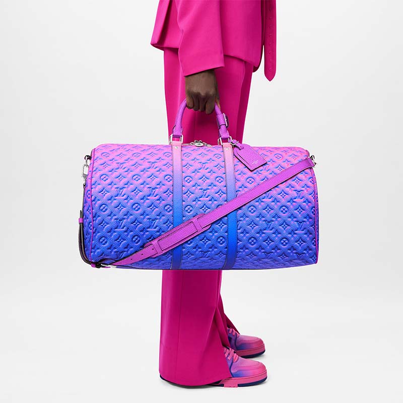 Louis Vuitton LV Unisex Keepall 50B Blue Pink Taurillon Cowhide Leather