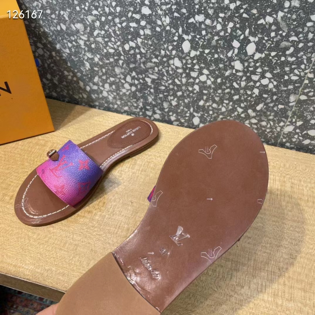 Louis Vuitton LV Women Lock It Flat Mule Fuchsia Pink Patent Monogram Canvas