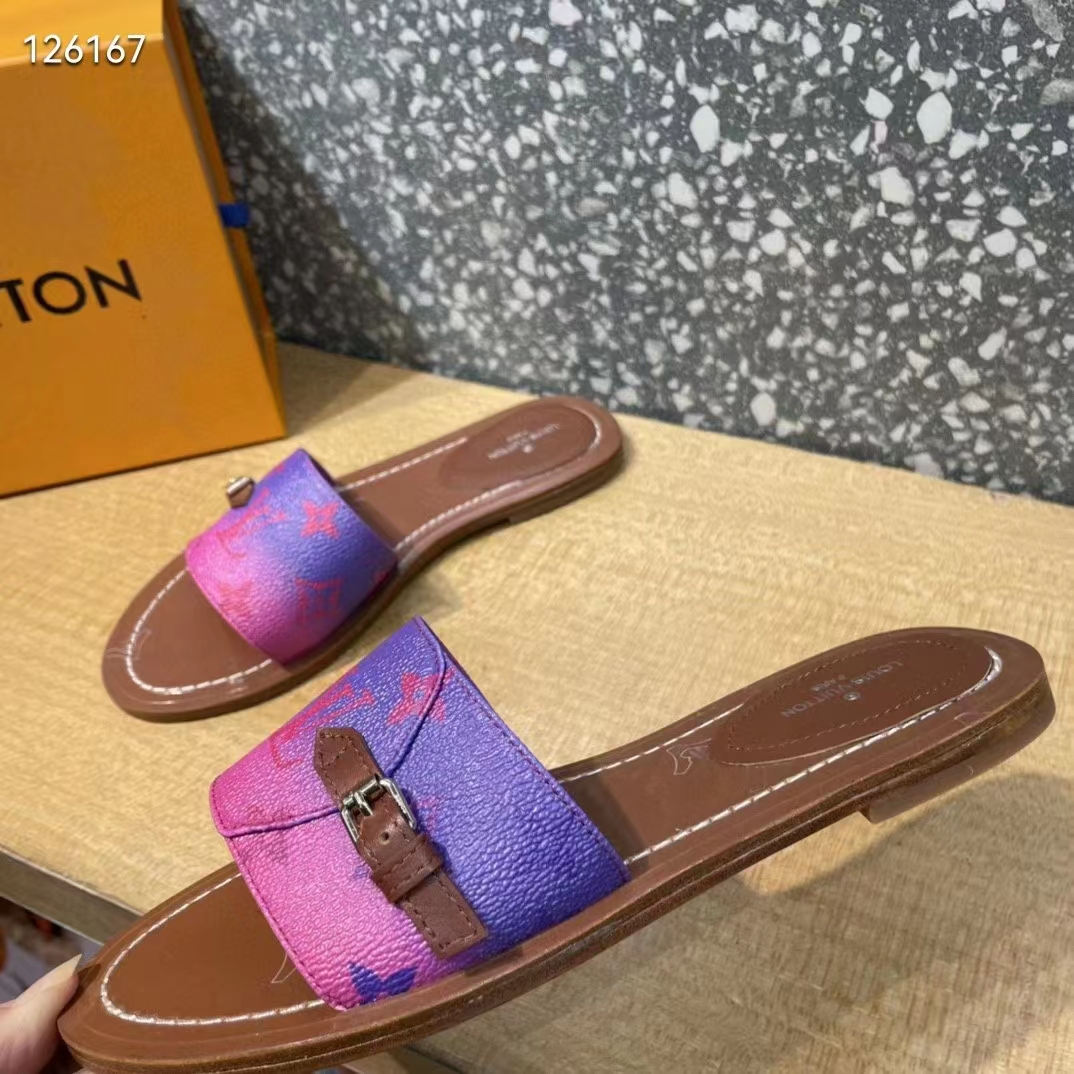 Louis Vuitton LV Women Lock It Flat Mule Fuchsia Pink Patent Monogram Canvas