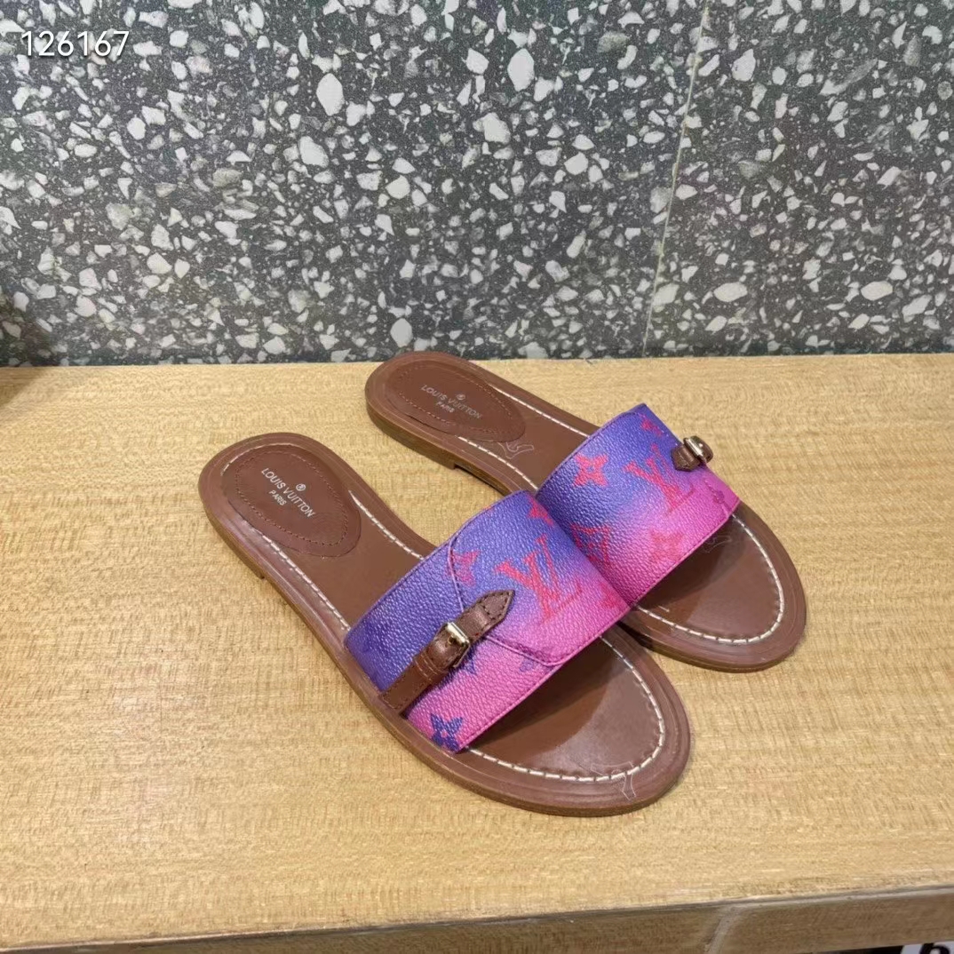 Louis Vuitton LV Women Lock It Flat Mule Fuchsia Pink Patent Monogram Canvas