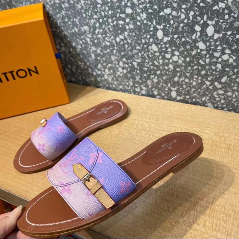 Louis Vuitton LV Women Lock It Flat Mule Rose Clair Pink Perforated Monogram Canvas