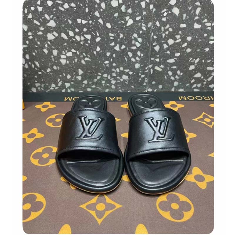 Louis Vuitton LV Women Magnetic Flat Mule Black Lambskin Leather Outsole