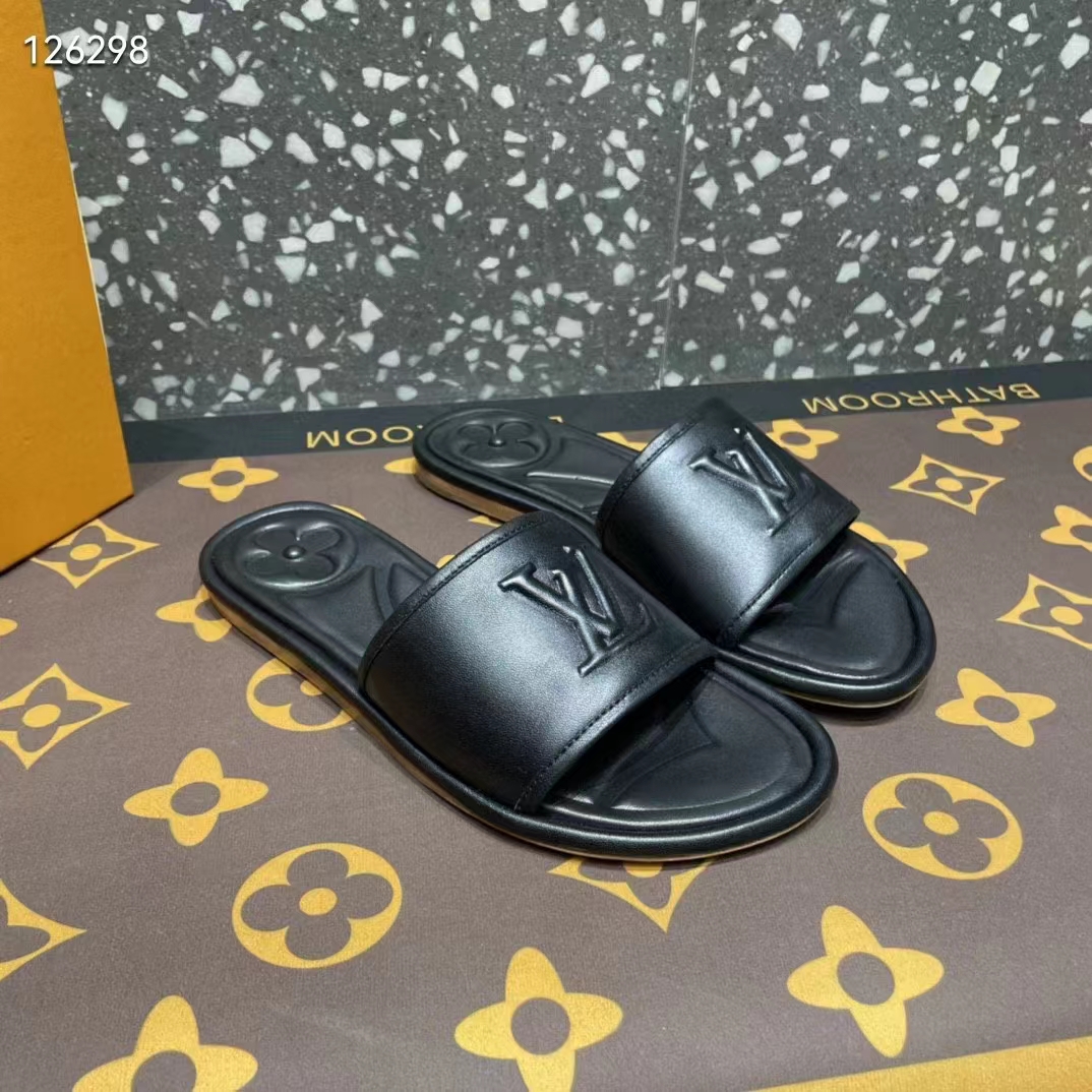 Louis Vuitton LV Women Magnetic Flat Mule Black Lambskin Leather Outsole