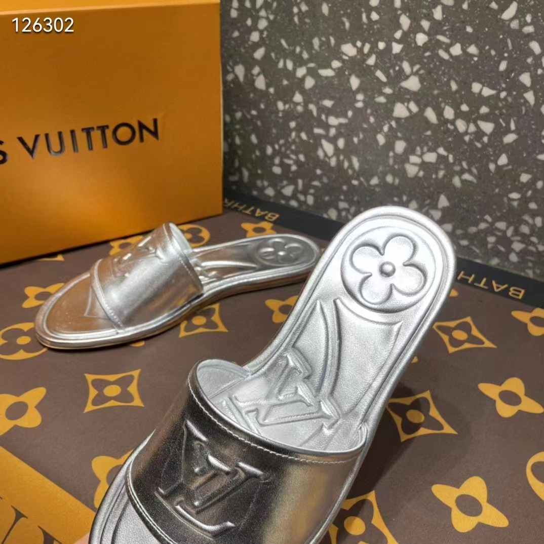 Louis Vuitton LV Women Magnetic Flat Mule Silver Lambskin Leather Outsole