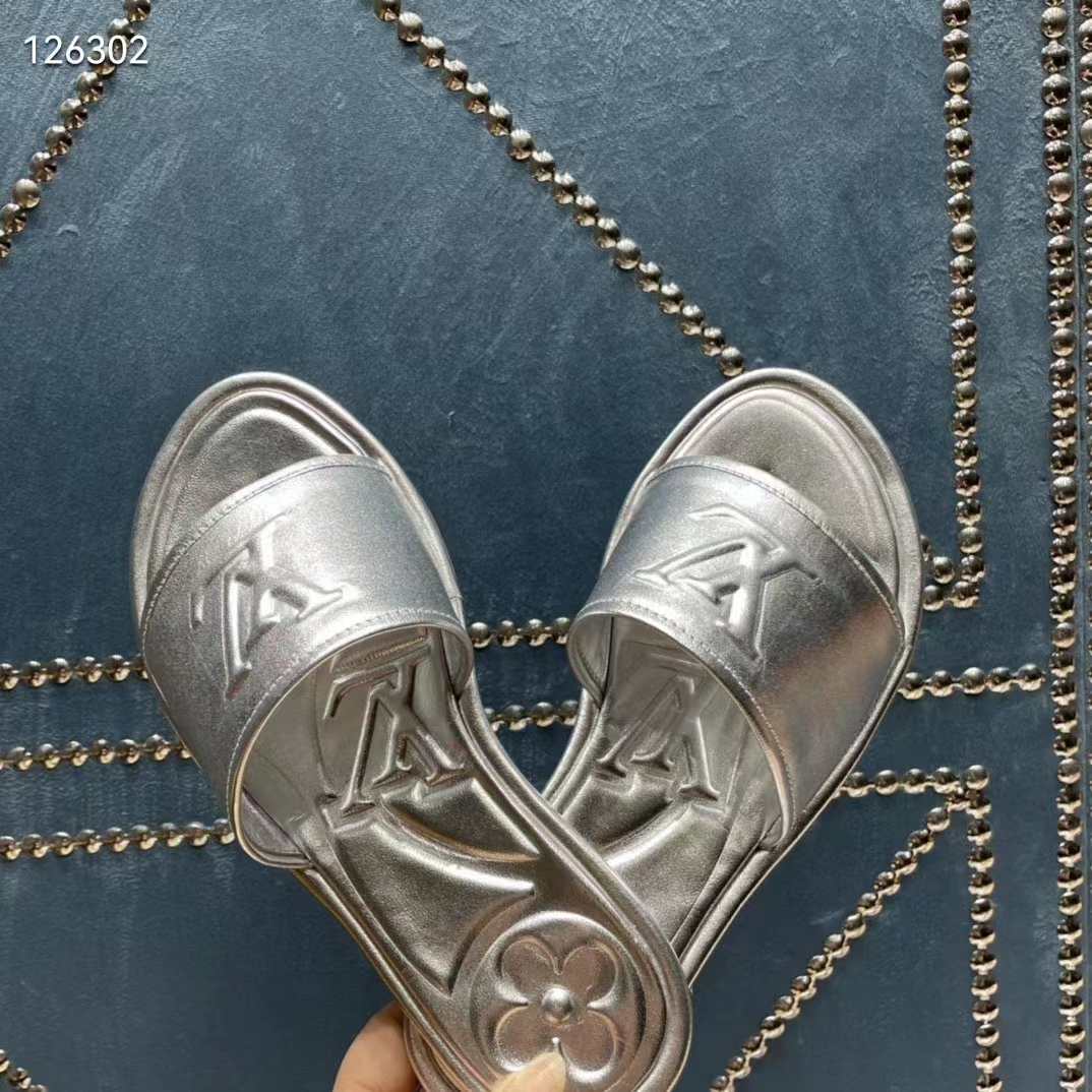 Louis Vuitton LV Women Magnetic Flat Mule Silver Lambskin Leather Outsole
