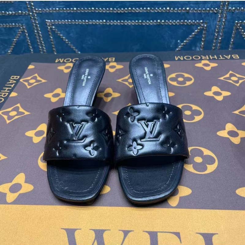 Louis Vuitton LV Women Revival Mule Black Monogram Embossed Lambskin 5.5 cm Heel