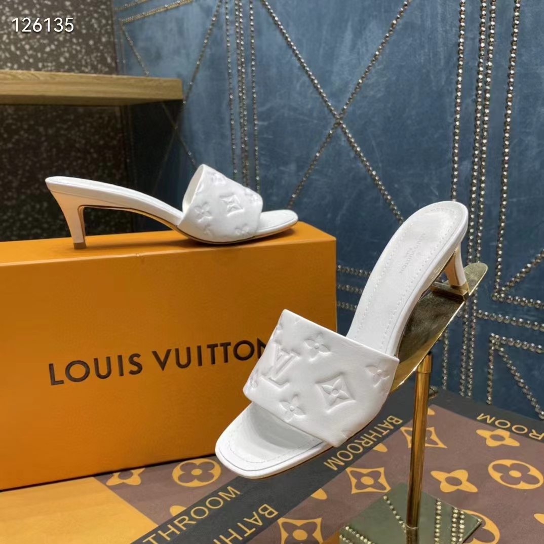 Louis Vuitton LV Women Revival Mule White Monogram Embossed Lambskin 5.5 cm Heel
