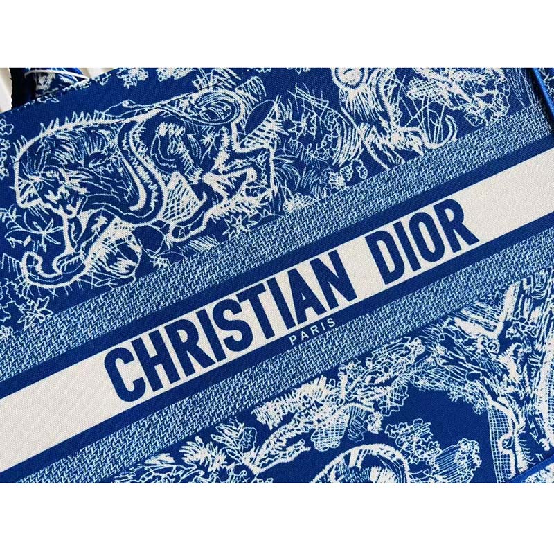 Dior Unisex CD Large Book Tote Fluorescent Blue Toile De Jouy Transparent Canvas