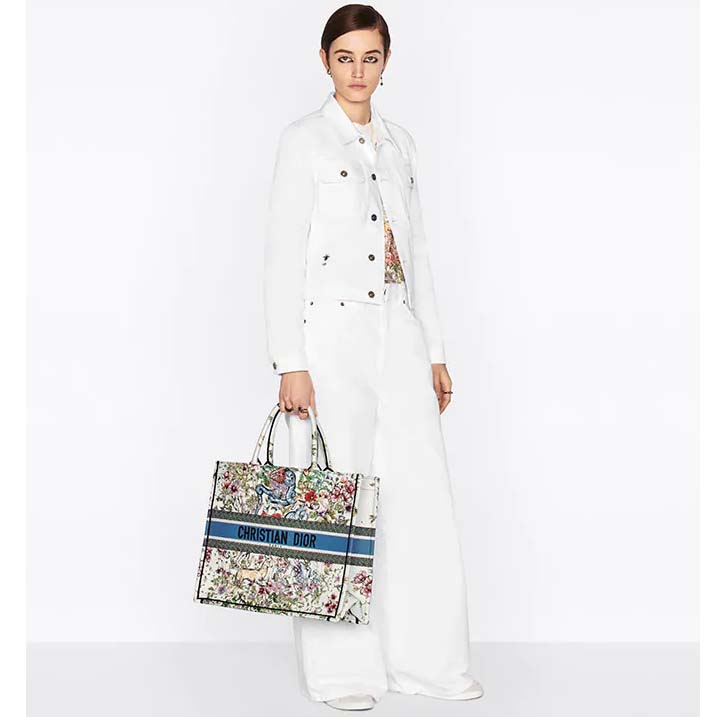 Dior Unisex CD Large Book Tote Latte Multicolor D-Constellation Embroidery