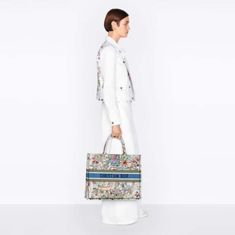 Dior Unisex CD Large Book Tote Latte Multicolor D-Constellation Embroidery