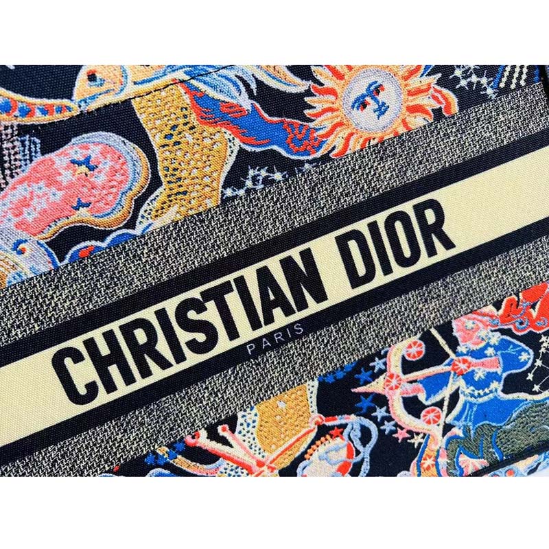 Dior Unisex CD Medium Book Tote Black Multicolor Dior Zodiac Fantastico Embroidery