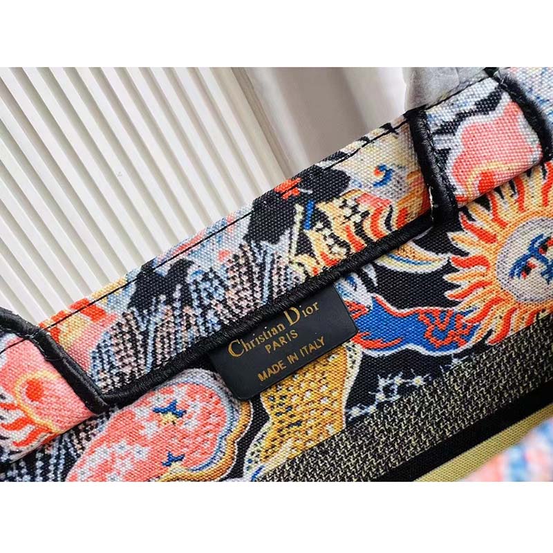 Dior Unisex CD Medium Book Tote Black Multicolor Dior Zodiac Fantastico Embroidery