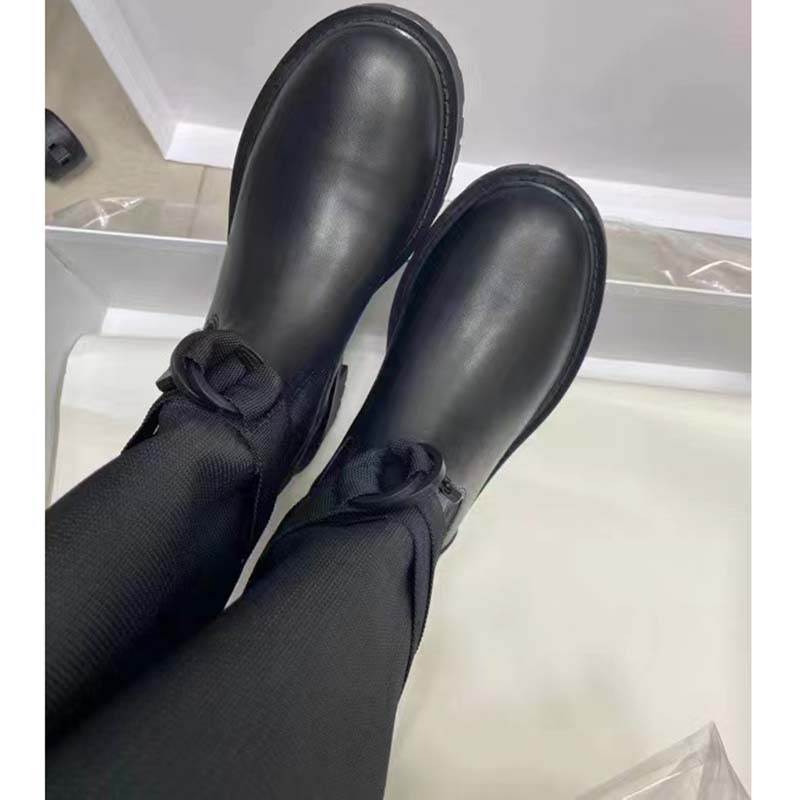 Dior Unisex CD Shoes D-Major Boot Black White Technical Fabric Black Calfskin