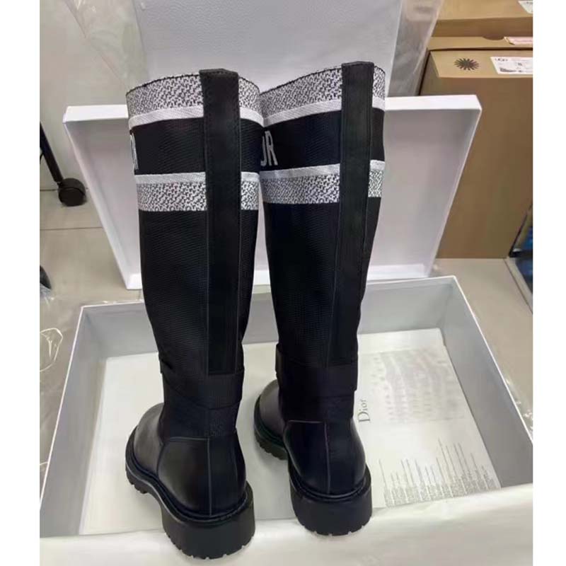 Dior Unisex CD Shoes D-Major Boot Black White Technical Fabric Black Calfskin