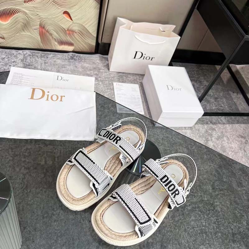 Dior Unisex CD Shoes DiorAct Sandal White Black Technical Mesh Rubber