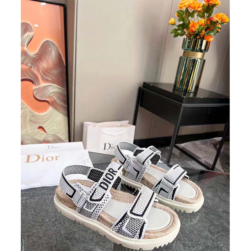 Dior Unisex CD Shoes DiorAct Sandal White Black Technical Mesh Rubber