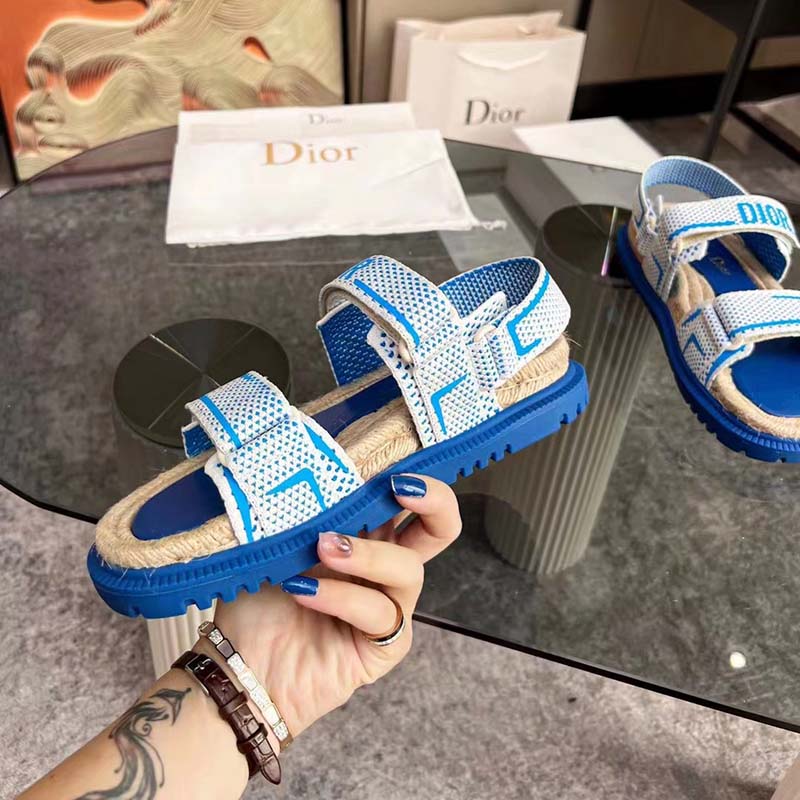 Dior Unisex CD Shoes DiorAct Sandal White Bright Blue Technical Mesh Rubber
