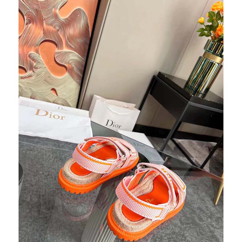 Dior Unisex CD Shoes DiorAct Sandal White Bright Orange Technical Mesh Rubber