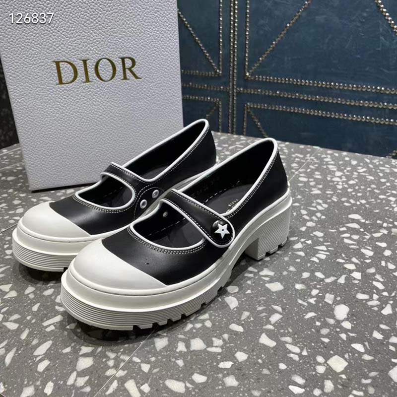 Dior Women CD Shoes D-Doll 2.0 Pump Black White Supple Calfskin 3.5 cm Heel