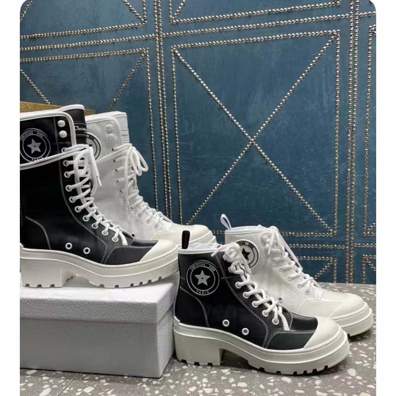 Dior Women CD Shoes D-Rise Boot Black Technical Fabric Calfskin 21.5 cm High