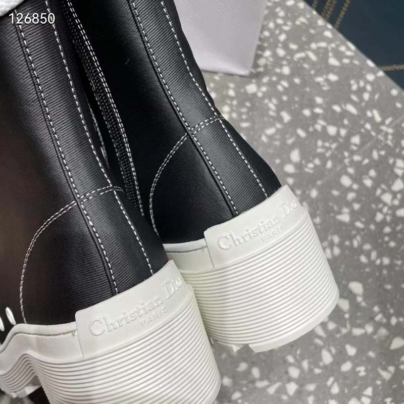 Dior Women CD Shoes D-Rise Boot Black Technical Fabric Calfskin 21.5 cm High