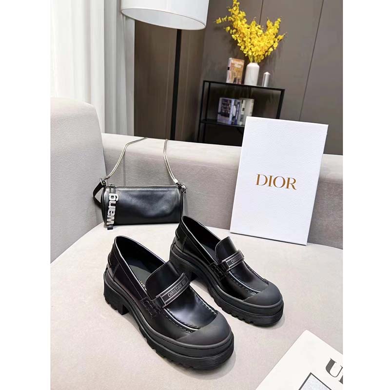 Dior Women CD Shoes Dior Code Loafer Black Brushed Calfskin