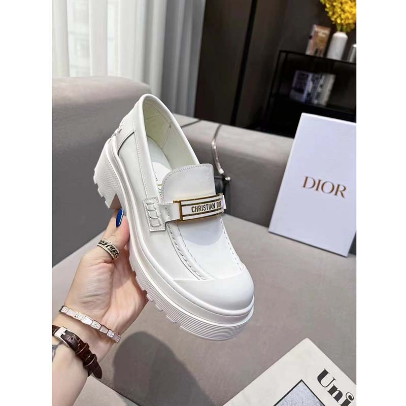 Dior Women CD Shoes Dior Code Loafer White Brushed Calfskin