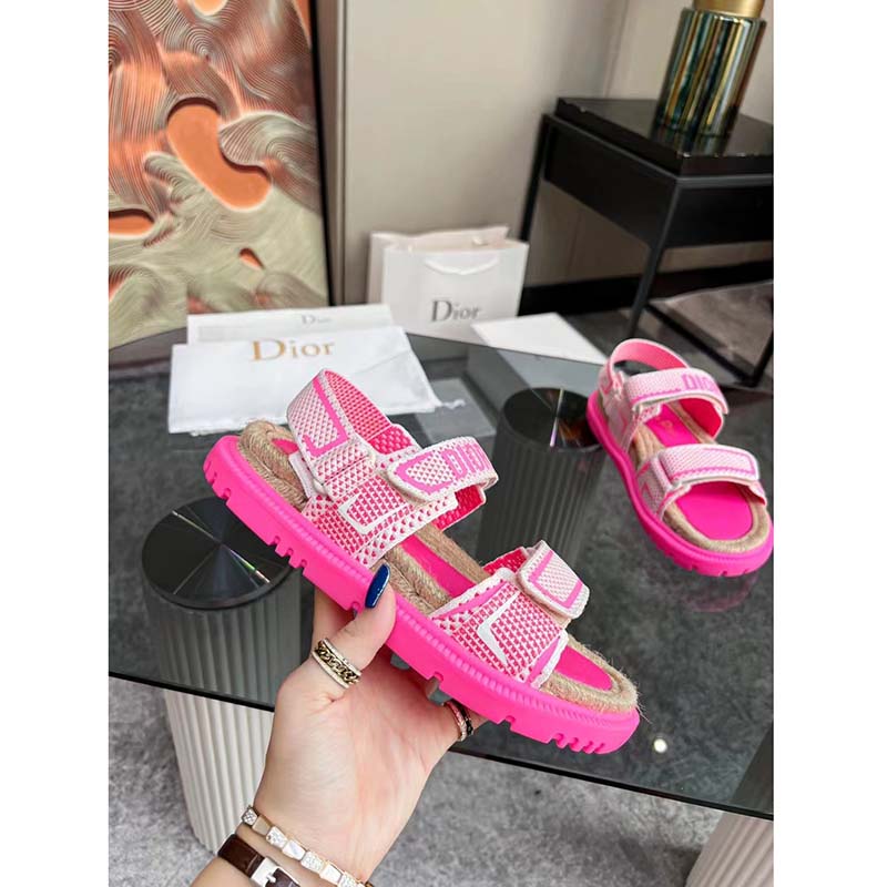 Dior Women CD Shoes DiorAct Sandal White Bright Pink Technical Mesh Rubber