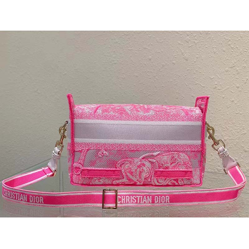 Dior Women CD Small Diorcamp Bag Transparent Canvas Fluorescent Pink Toile De Jouy