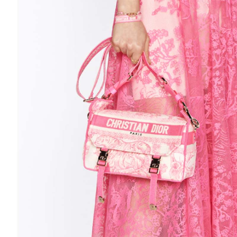 Dior Women CD Small Diorcamp Bag Transparent Canvas Fluorescent Pink Toile De Jouy