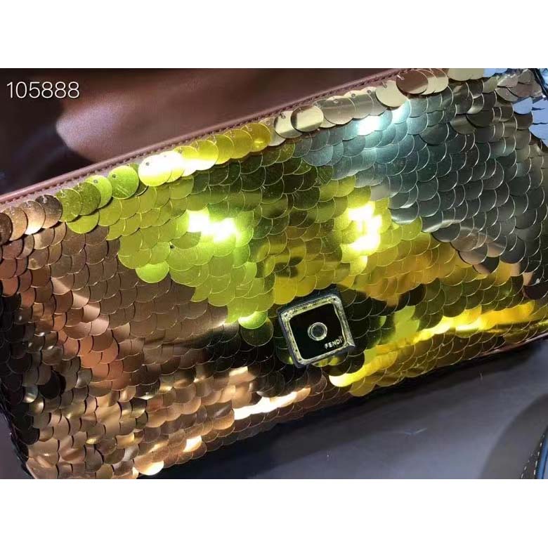 Fendi Women Baguette 1997 Gold Colored Leather Sequinned Bag