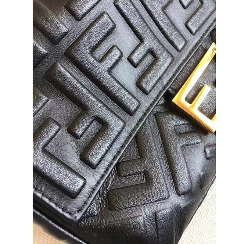 Fendi Women Baguette Chain Midi Black Nappa Leather Bag