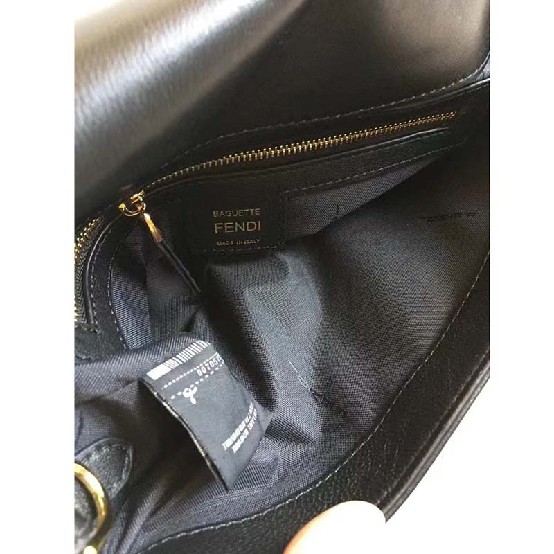 Fendi Women Baguette Chain Midi Black Nappa Leather Bag