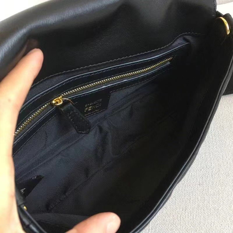 Fendi Women Baguette Chain Midi Black Nappa Leather Bag