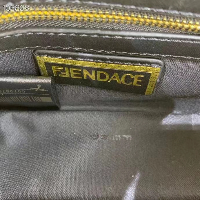Fendi Women FF Baguette Fendace Quilted Black Silk Bag